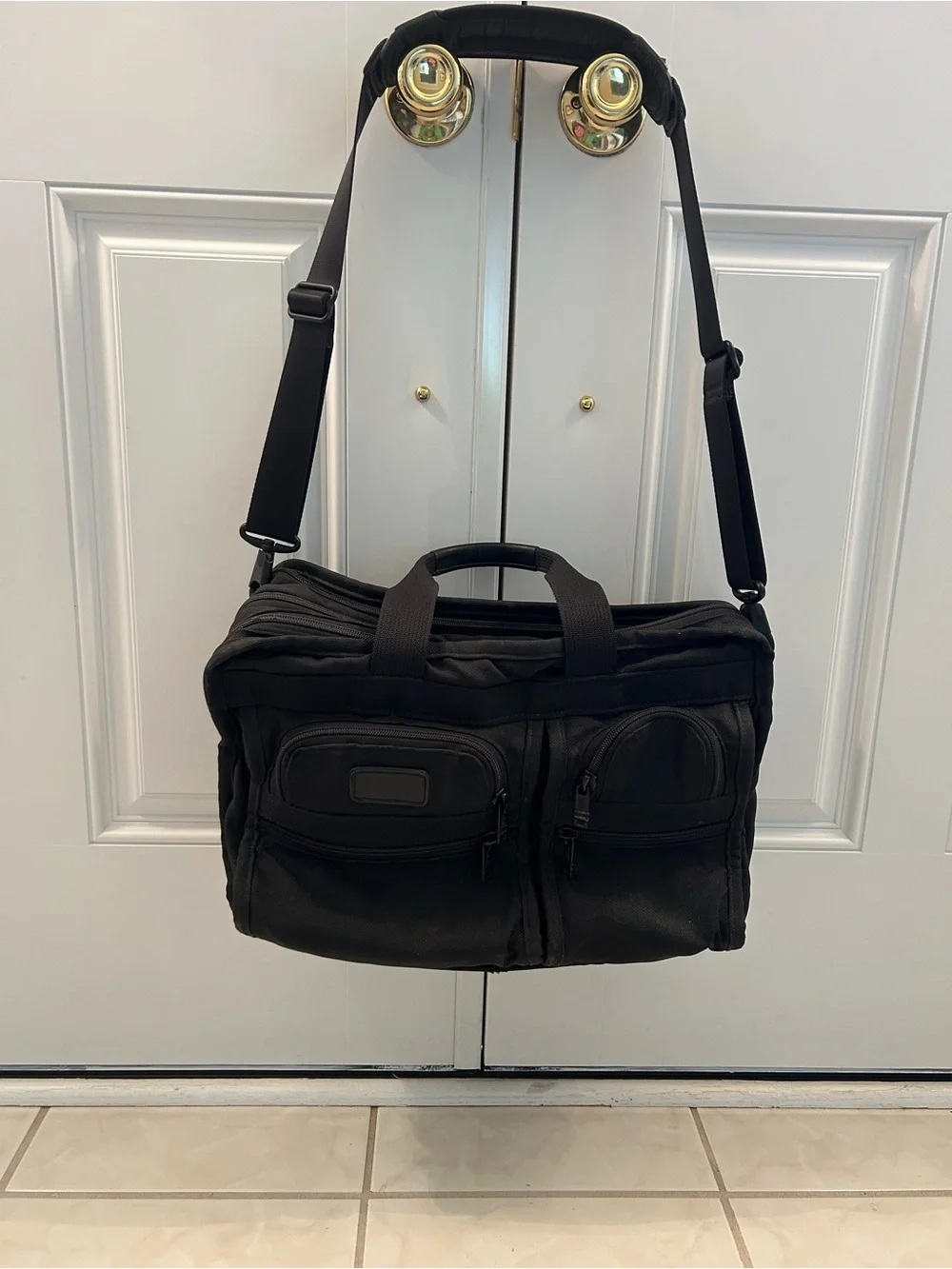 Tumi Black Nylon Laptop Briefcase with Front Zip Pockets